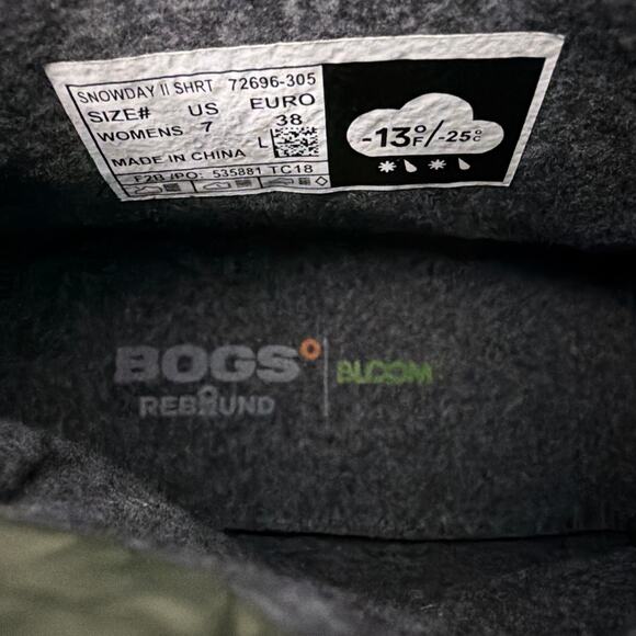Bogs Boots Womens Size 7 Snowday II Green Quilted Insulated Waterproof Ankle - Picture 4 of 8
